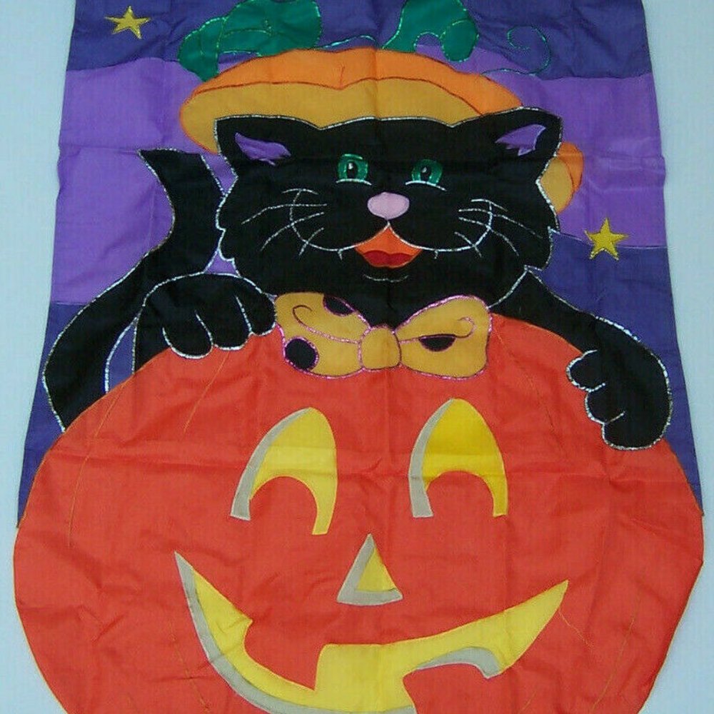 HALLOWEEN Large Black Cat House Flag